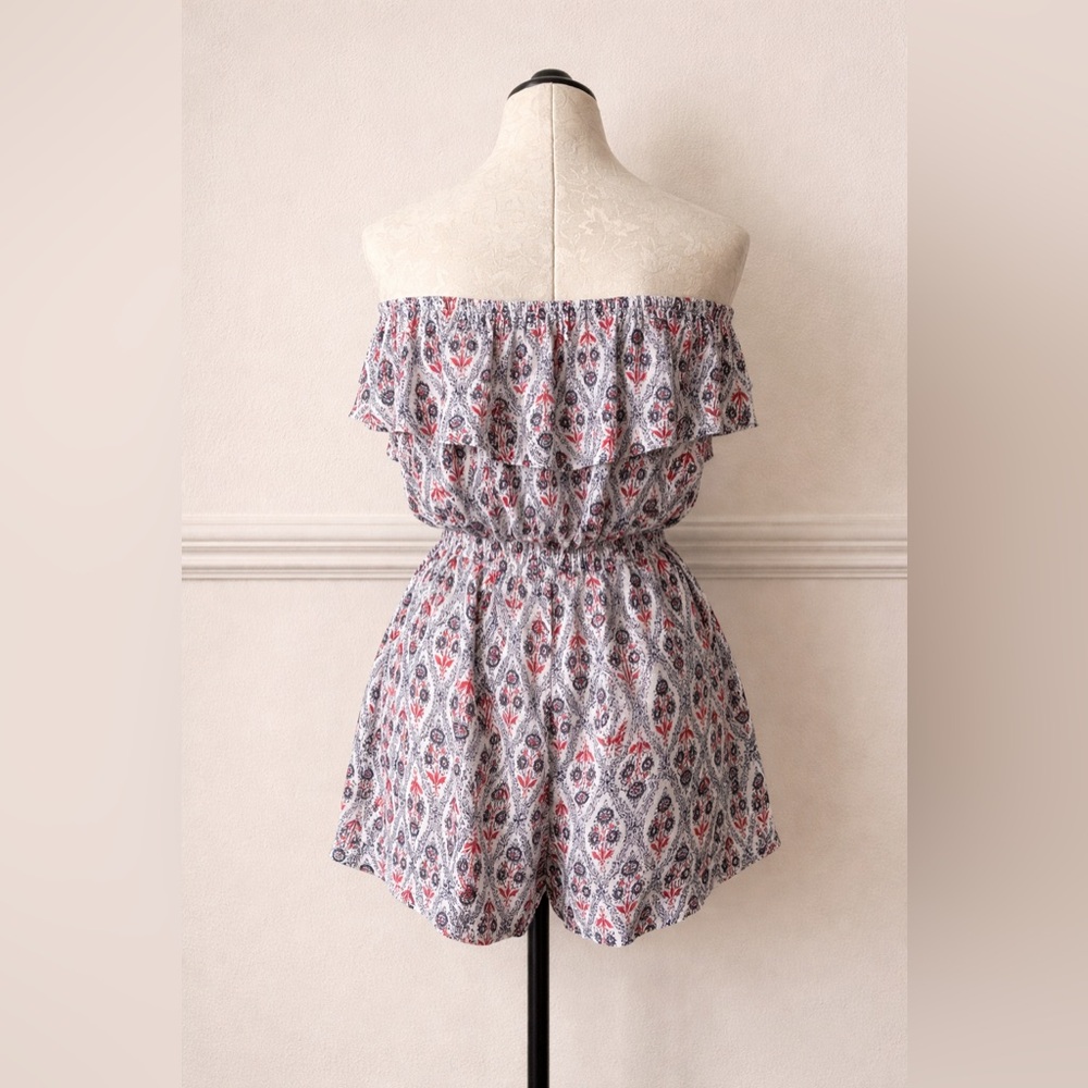 Strapless Floral Print Ruffle Romper - Picture 2 of 6